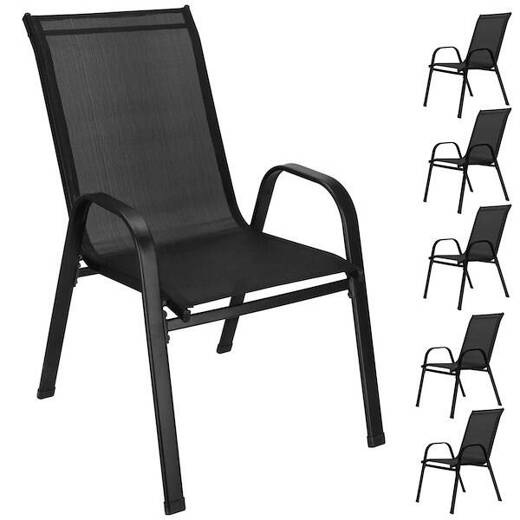 Meble ogrodowe metalowe stół 150 cm i 6 krzeseł czarny zestaw ogrodowy dla 6 osób