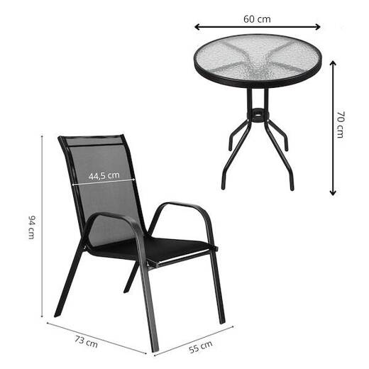 Meble ogrodowe metalowe zestaw dla 2 osób okrągły stół 2 krzesła czarny 