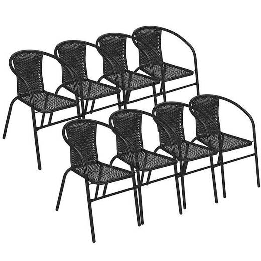 Meble ogrodowe metalowe zestaw stół 140x70 cm i 8 krzeseł na taras balkon czarne
