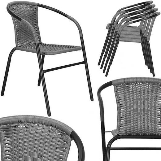 Meble ogrodowe na taras metalowe krzesła 6 szt. i stół 140x70 cm komplet czarno-szary