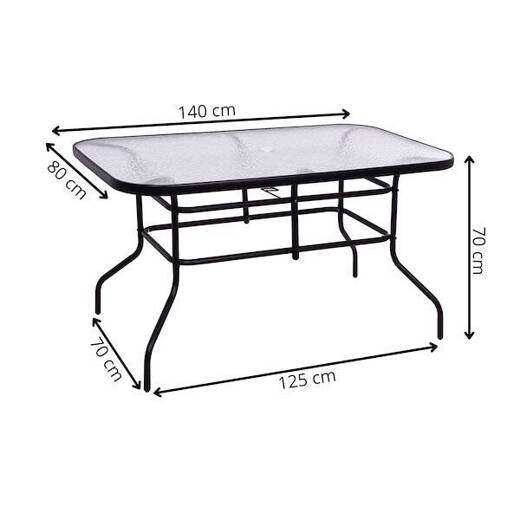 Meble ogrodowe zestaw na taras dla 4 osób: metalowe 4 krzesła i stół 140 x 70 cm czarno-szary 