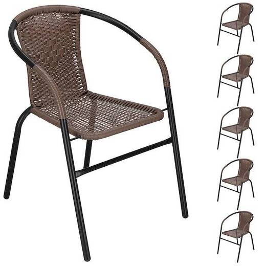 Meble ogrodowe zestaw na taras dla 6 osób: krzesła metalowe 6 szt. stół prostokątny 120 x 70 cm czarno-brązowy 