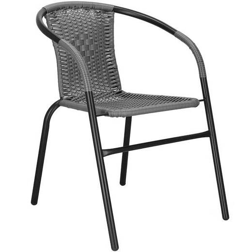 Meble ogrodowe zestaw stolik kawowy szklany i 2 krzesła metalowe do ogrodu czarno-szare