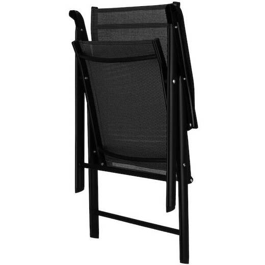 Meble tarasowe: stolik kawowy z bezbarwnego szkła hartowanego, 4 krzesła metalowe do ogrodu czarne 