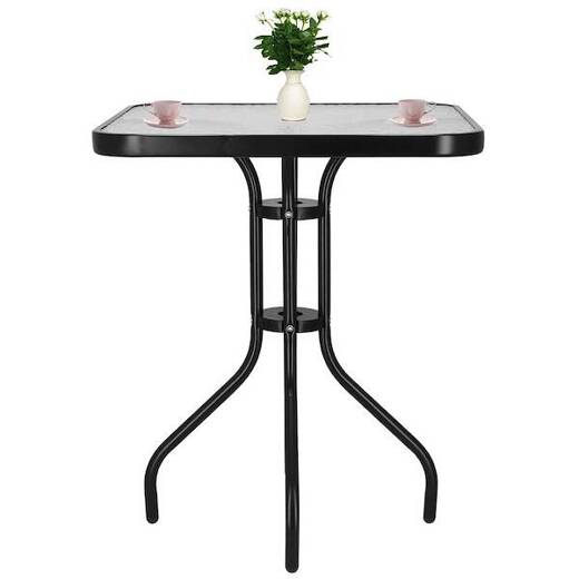 Meble tarasowe stolik kawowy ze szkła hartowanego, krzesła metalowe 2 szt. czarno-szare