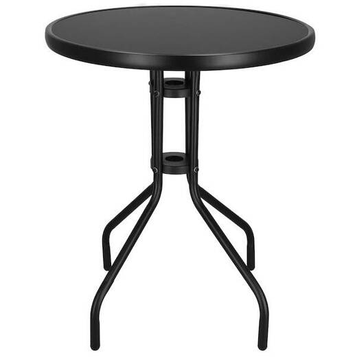 Meble tarasowe stolik kawowy ze szkła hartowanego, ogrodowe krzesła metalowe 2 szt. czarne 