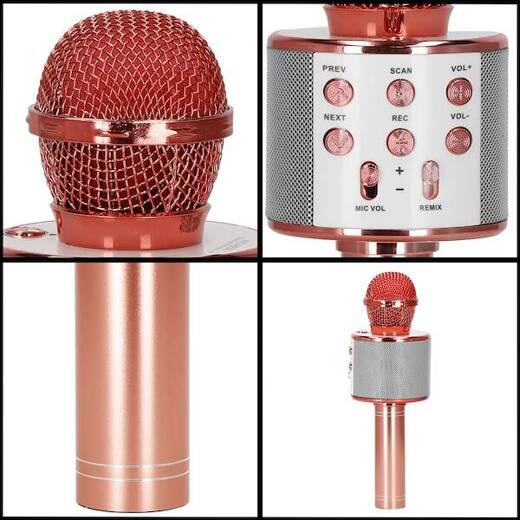 Mikrofon bezprzewodowy do karaoke z głośnikiem bluetooth różowy