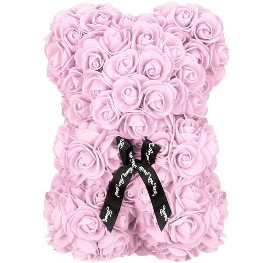 Miś z płatków róż 25 cm rose bear z kokardką i opakowaniem różowy