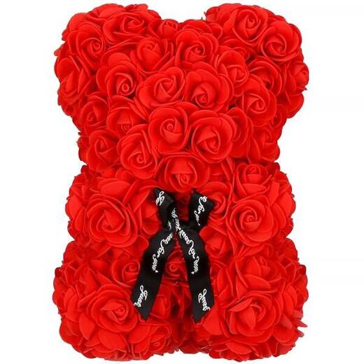 Miś z płatków róż czerwony 25 cm rose bear z kokardką