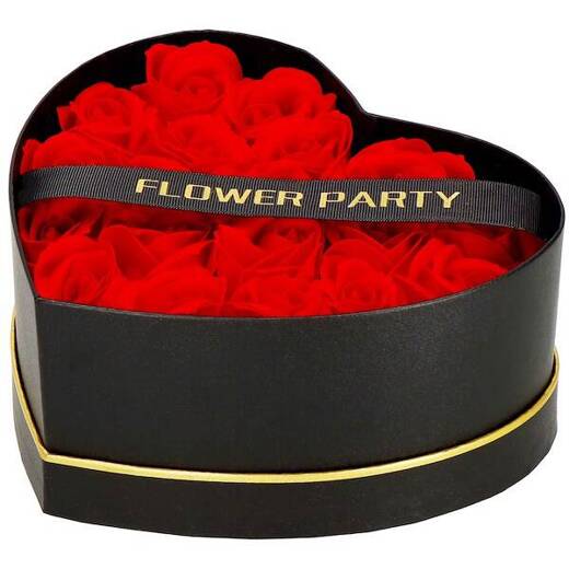 Mydlane róże 19 szt. flower box zestaw kwiatów w pudełku serce czerwone
