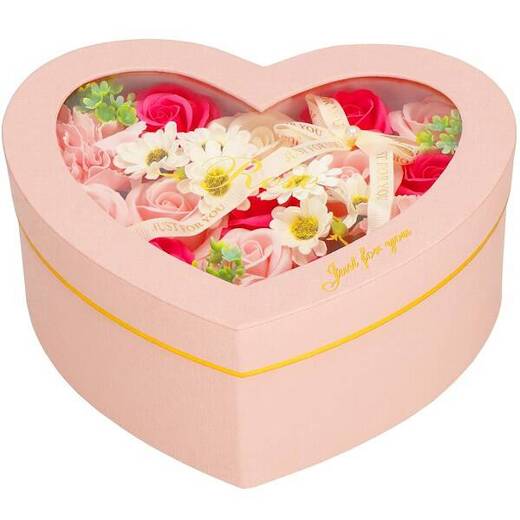 Mydlane róże 24 szt. flower box zestaw kwiatów w pudełku serce różowe
