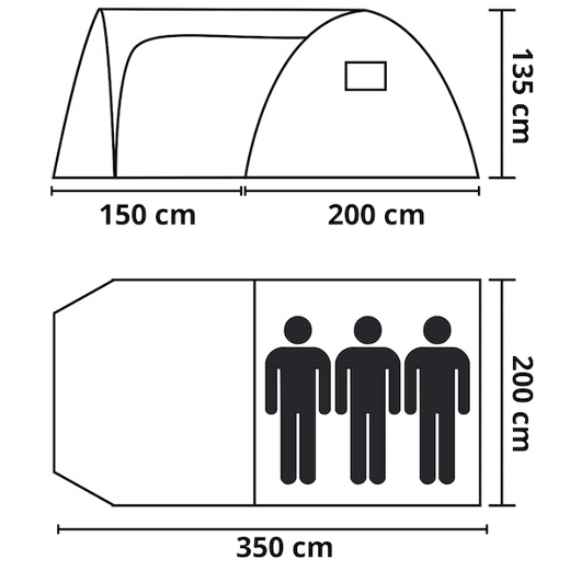 Namiot turystyczny 4-osobowy z przedsionkiem, wodoodporny, szary
