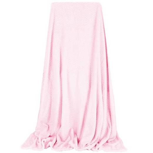Narzuta na łóżko, pled 130x180 cm tłoczony zygzak, dwustronny koc na kanapę jasny różowy