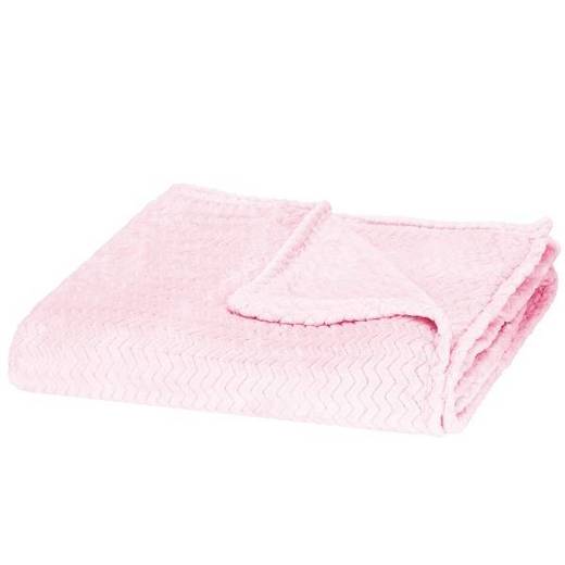 Narzuta na łóżko, pled 130x180 cm tłoczony zygzak, dwustronny koc na kanapę jasny różowy