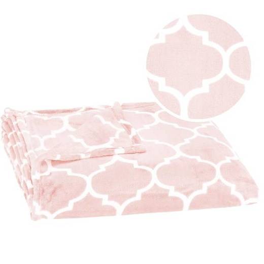 Narzuta na łóżko, pled 150x200 cm, koc na kanapę różowy marokańska koniczyna