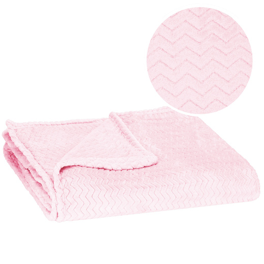 Narzuta na łóżko, pled 160x200 cm tłoczony zygzak, dwustronny koc na kanapę różowy