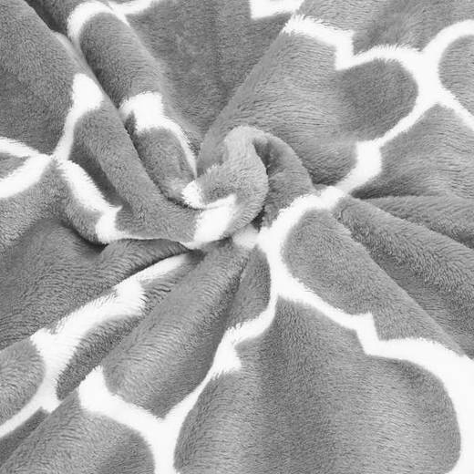 Narzuta na łóżko, pled 200x220 cm koc na kanapę jasny szary marokańska koniczyna