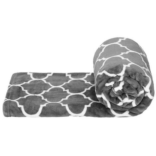 Narzuta na łóżko, pled 200x220 cm koc na kanapę szary marokańska koniczyna