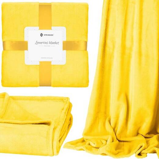 Narzuta na łóżko, pled 90x160cm dwustronny koc na kanapę żółty