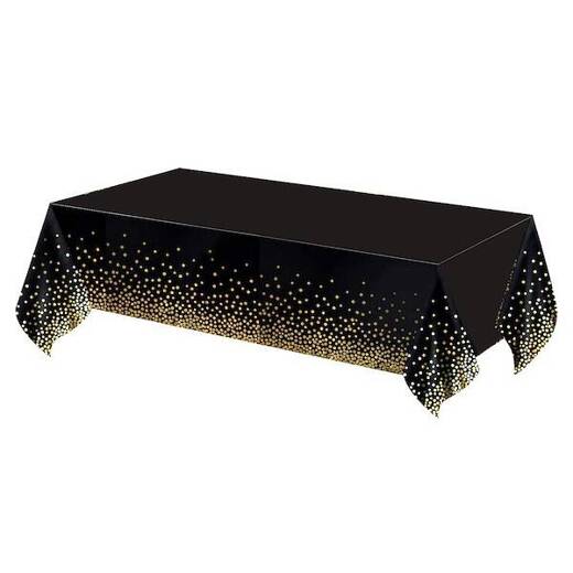 Obrus foliowy na stół cerata wodoodporna dekoracja czarna w złote groszki