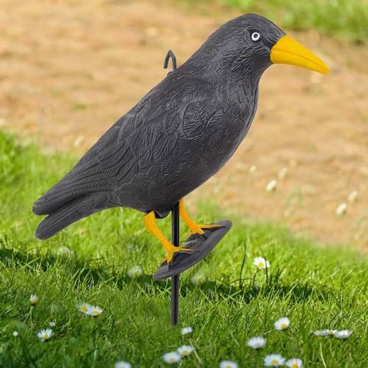 Odstraszacz ptaków 11x39x18,5cm stojący kruk czarny z żółtym dziobem zestaw 3 szt.