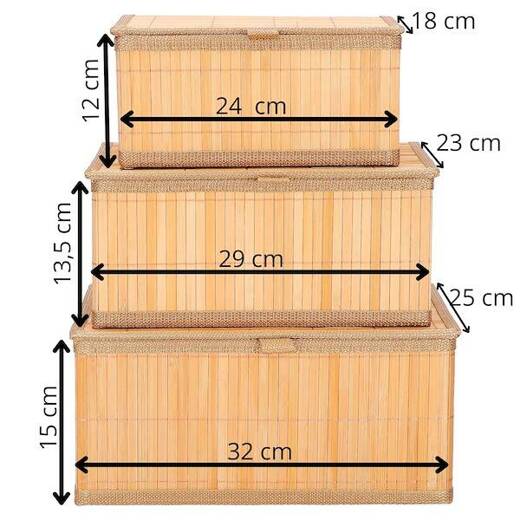 Organizer bambusowy na kosmetyki, zestaw 3 pojemników bambusowych jasno brązowe