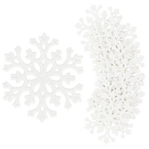 Ozdoba choinkowa 8cm, świąteczna biały brokat, zawieszka śnieżynki zestaw 8 szt.