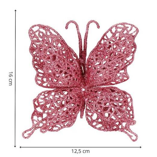 Ozdoba świąteczna motyl brokatowa zawieszka choinkowa różowa