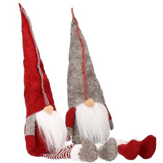 Para skrzatów 50cm ozdoba świąteczna, siedzący krasnal świąteczny, gnom czerwony, szary