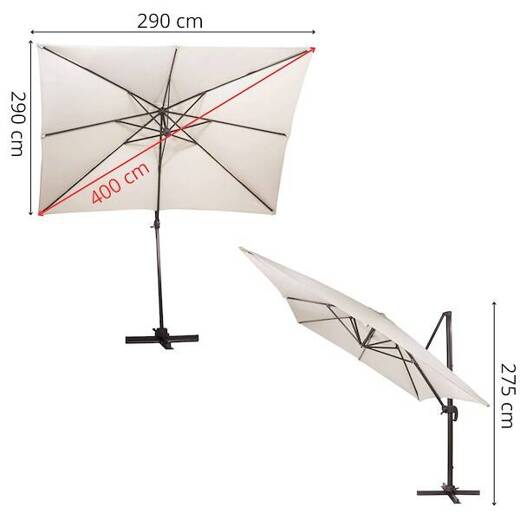 Parasol ogrodowy 440 cm z pokrowcem duży na wysięgniku na balkon, taras ecru