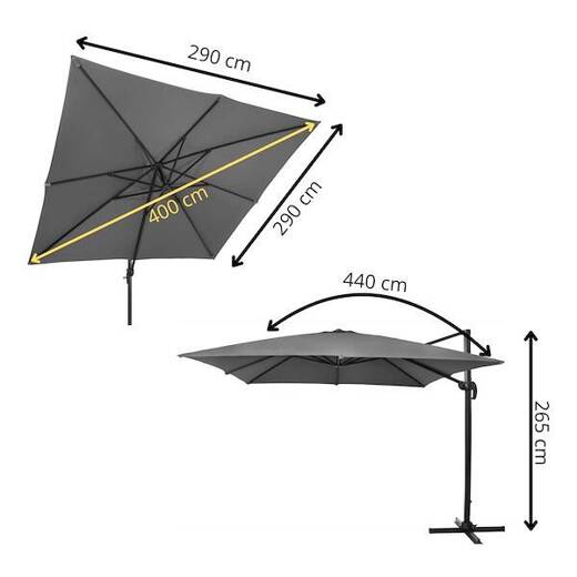 Parasol ogrodowy 440 cm z pokrowcem duży na wysięgniku na balkon, taras grafitowy