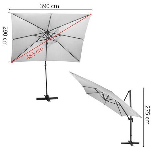 Parasol ogrodowy XXL na wysięgniku 500 cm z pokrowcem na balkon, taras jasnoszary