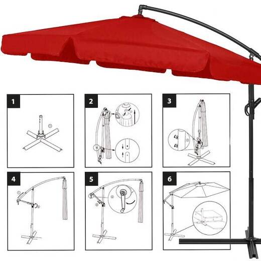 Parasol ogrodowy na wysięgniku 350 cm składany z pokrowcem, na balkon, taras czerwony