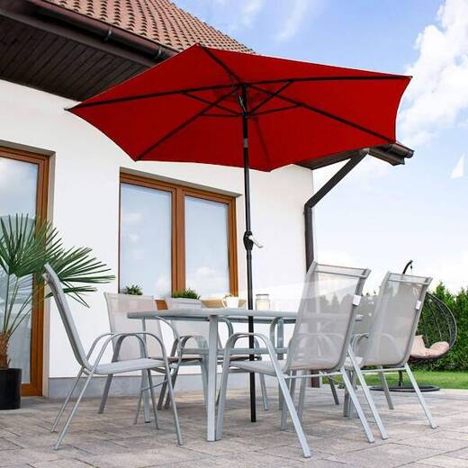 Parasol ogrodowy składany 260 cm duży z korbą na balkon czerwony