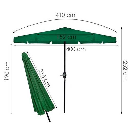 Parasol ogrodowy składany 410 cm duży na balkon zielony