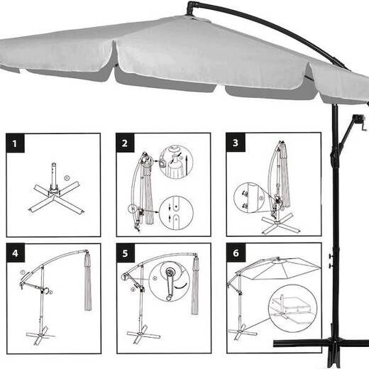 Parasol ogrodowy z regulacją kąta pochylenia 350 cm duży na balkon, taras jasnoszary