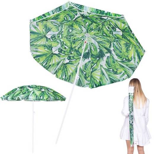 Parasol plażowy 160 cm parasol do ogrodu zielono-biały liście