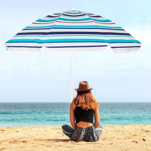 Parasol plażowy ogrodowy 160 cm niebieskie pasy