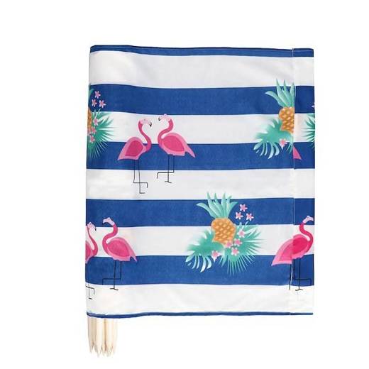 Parawan na plaże 8m mata plażowa flamingi, niebieskie pasy z gumowym młotkiem