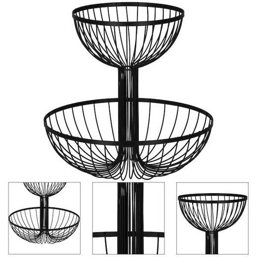 Podwójny kosz na owoce, koszyk metalowy 30,5x33 cm patera czarna