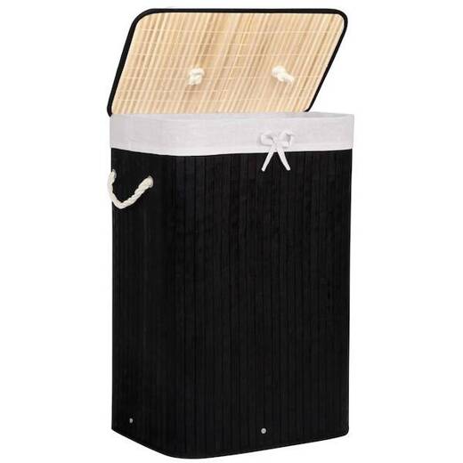 Pojemnik na pranie 72L kosz z klapą bambus naturalny czarny