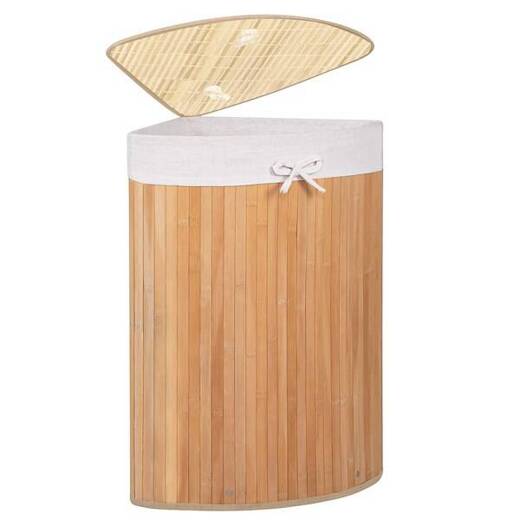Pojemnik na pranie 73L narożny kosz z klapą bambus naturalny