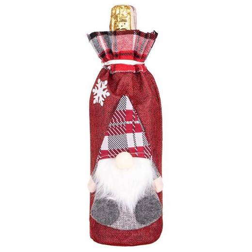 Pokrowiec na butelkę, świąteczny skrzat na wino z gnomem