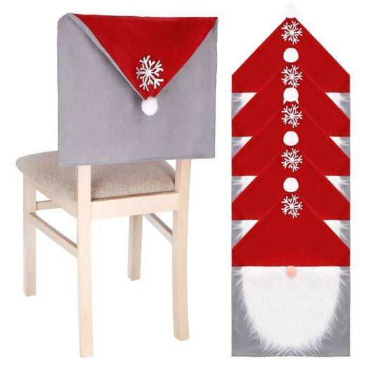 Pokrowiec na krzesło, czapka świąteczny skrzat zestaw 6 szt. szary