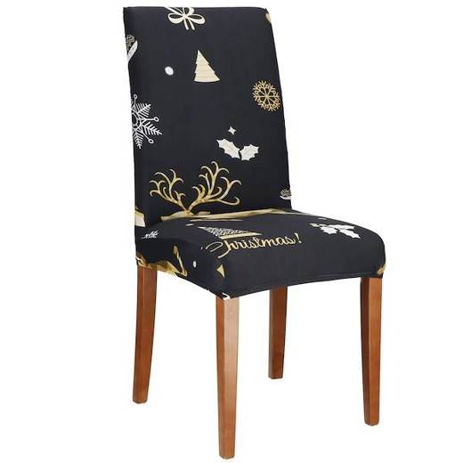 Pokrowiec na krzesło elastyczny świąteczny czarny