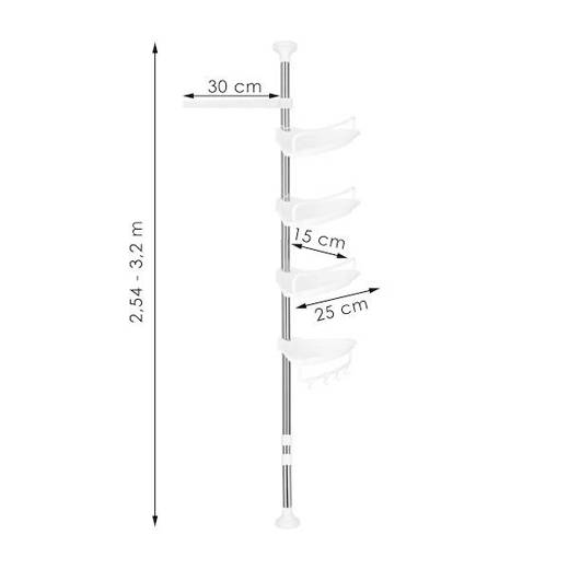 Półka łazienkowa narożna pod prysznic 4 poziomy, półka teleskopowa biała