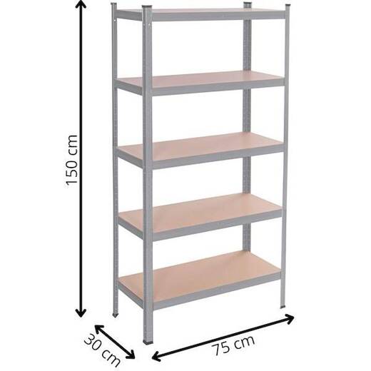 Regał metalowy z 5 półkami 150x75x30cm 675kg do garażu, piwnicy