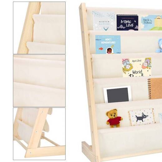 Regał na książki dla dzieci, 80 cm organizer 5 półek, drewniany