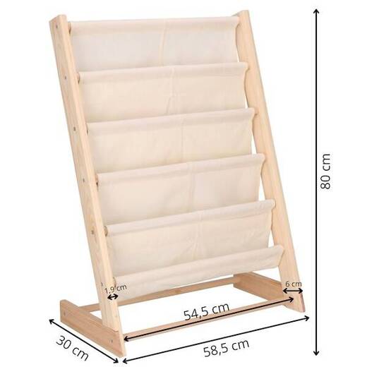 Regał na książki dla dzieci, 80 cm organizer 5 półek, drewniany