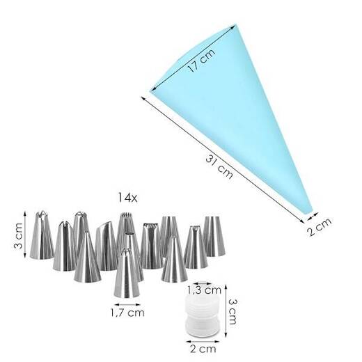 Rękaw cukierniczy silikonowy 16 elem. do dekoracji niebieski